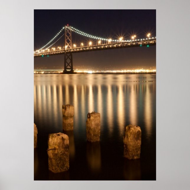 Poster Reflexões noturnas da ponte de Oakland Bay. (Frente)
