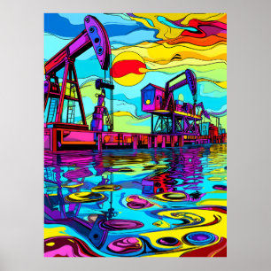 Poster Reflexões sobre petróleo psicodélico: neon industr