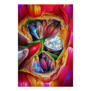 Póster Reflexões Vibrantes de Tulipas de Abstrato