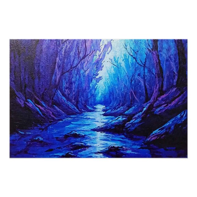Póster Reflexos Azuis na Floresta Mística (Frente)