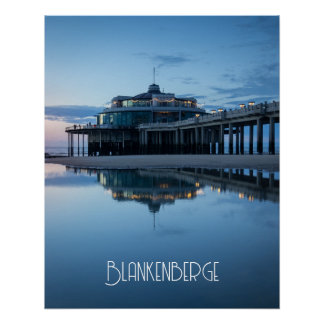 Póster Reflexos do Pier de Blankenberge na Hora Azul