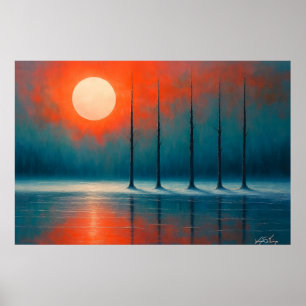 Poster Reflexos do Pôr do Sol com Árvores Desfolhadas