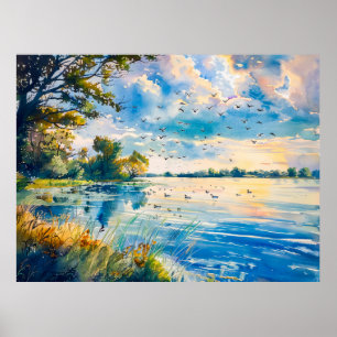 Poster Reflexos do Pôr do Sol em Havel Havelland Aquarela