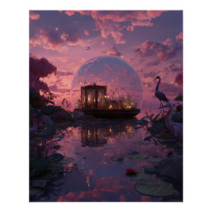 Póster Reflexos do Templo do Pôr do Sol na Bolha do Sonho
