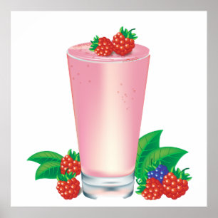 Poster Refrescando Berry Smoothie Bebida Rosa