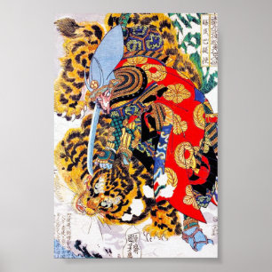 Póster Refrigere a arte legendária japonesa do tigre da