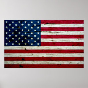 Póster Refrigere a madeira afligida da bandeira americana