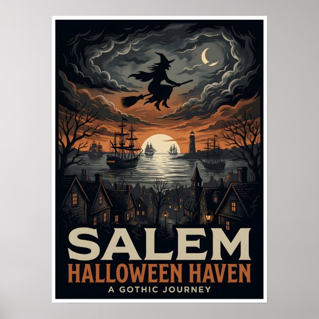 Poster Refúgio de Halloween Gótico de Viagens de Salem (Frente)