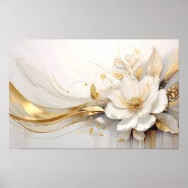 Poster  Regal Abstraction: A White Rose Embracing Golden 