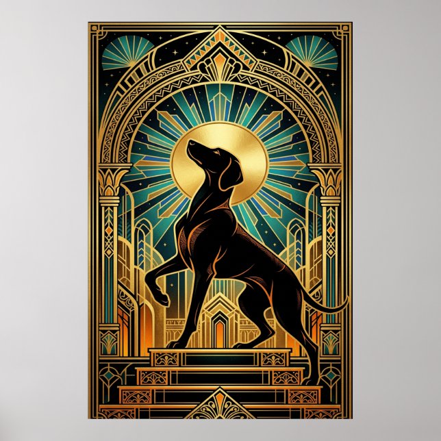 Poster Regal Art Deco Hound Dog Gold Silhouette (Frente)