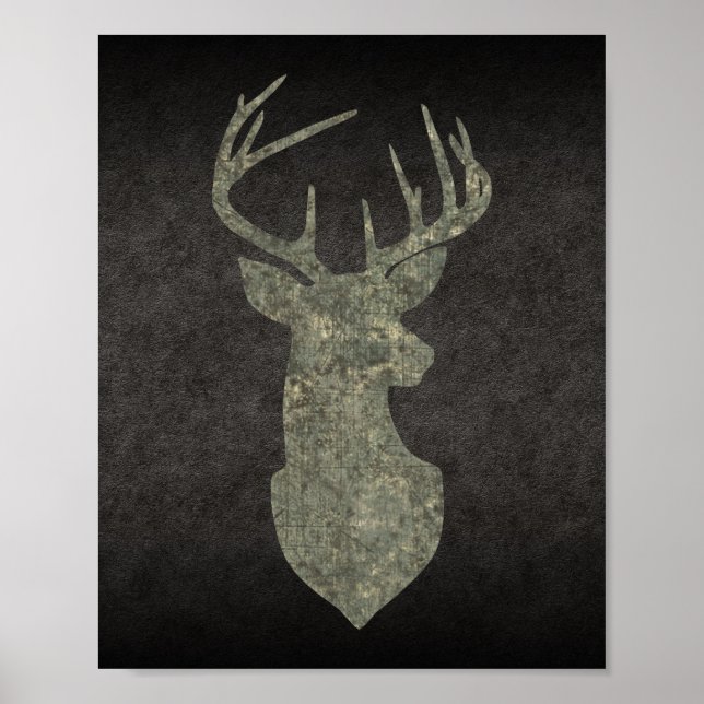 Poster Regal Buck Trophy Deer Silhouette em Camouflage (Frente)