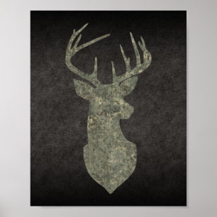 Poster Regal Buck Trophy Deer Silhouette in Camouflage