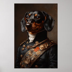 Poster Regal Dachshund no Uniforme Militar Napoleônico