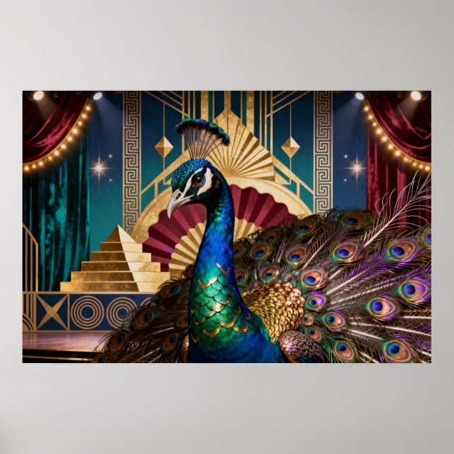 Poster Regal Peacock in Golden Grandeur: A Majestic  (Frente)