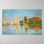 Póster Regatta na Argentina por Claude Monet<br><div class="desc">Regatta na Argentina,  de Claude Monet,  é uma bela pintura impressionista de veleiros,  uma estufa vermelha e a água azul do rio Sena</div>