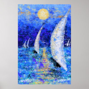 Poster Regatta Sailing - pintura original de Abstrato