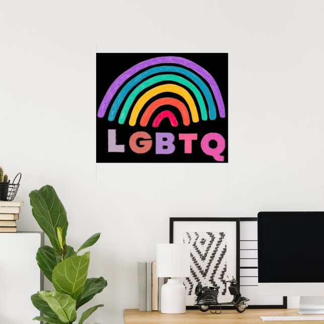 Poster Regenbogen gemalt mit Schrift LGBTQ (Escritório em casa)