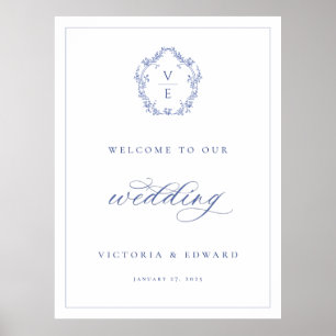 Poster Regency Blue Crest Monogramas Boas-vindas