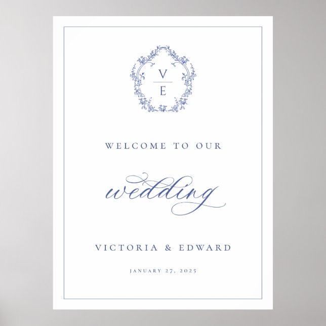 Poster Regency Blue Crest Monogramas Boas-vindas (Frente)