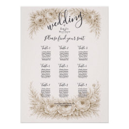 Póster Regency Botanical Engraving Wedding Seating Chart
