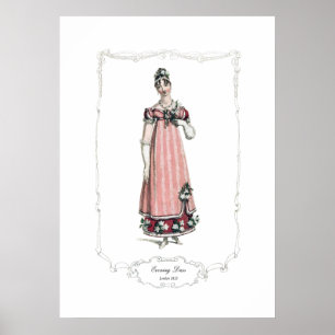 Póster Regency Fashion Plate 1815, Vestido à Noite, Londr