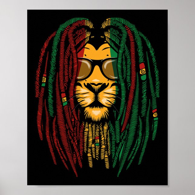Poster Reggae Lion Dreadlocks Gato Selvagem Rasta África  (Frente)