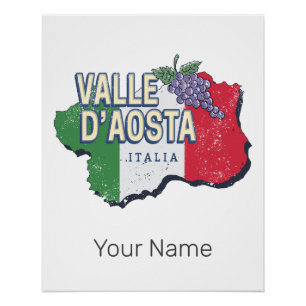 Póster Região de Aosta Valley Itália Map Vintage Souvenir