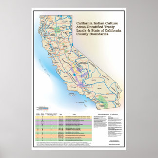 Poster Regiões da Cultura Indiana da Califórnia - Mapa