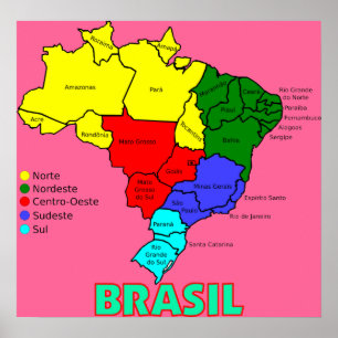 Poster Regiões de ` do mapa de Brasil