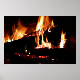 Póster Registros na fotografia de fogo quente da Lareira