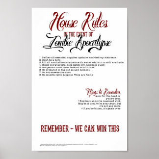 Poster Regras da Casa Apocalypse Zombie