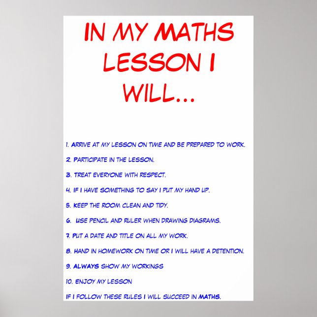 Póster Regras da sala de aula (Frente)