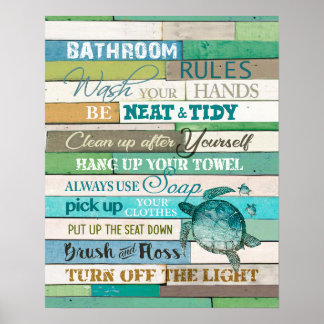 Poster Regras de Banho de Tartaruga Inspiração e Motivaçã
