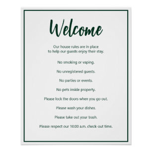 Póster Regras de Férias Modelo Verde Escuro e Branco