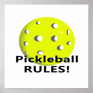 Poster Regras de Pickleball! Com texto preto de bola amar