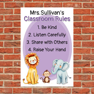 Poster Regras de Sala de Aula Atraentes com Animais Amigá
