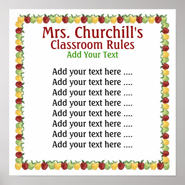 Póster Regras de sala de aula do professor escolar por SR (Frente)