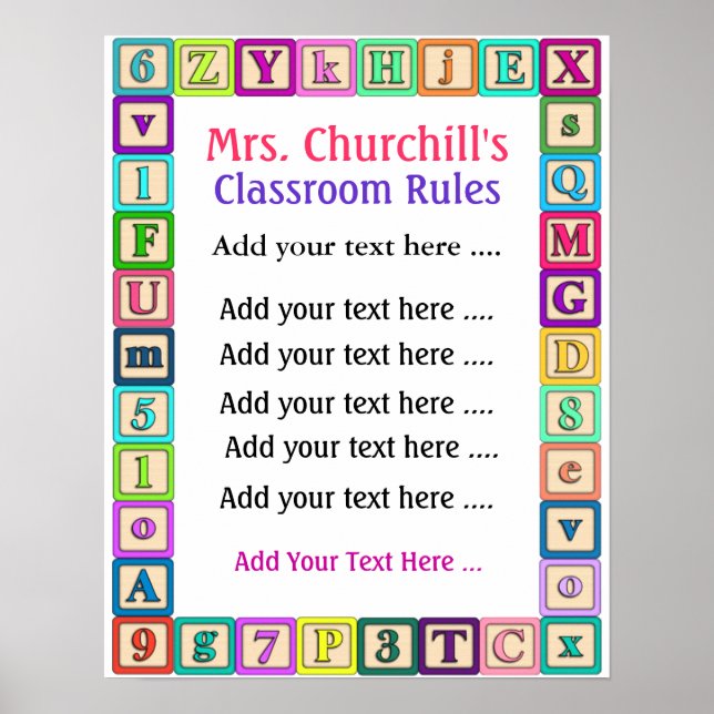 Poster Regras de sala de aula do professor escolar - Sem  (Frente)