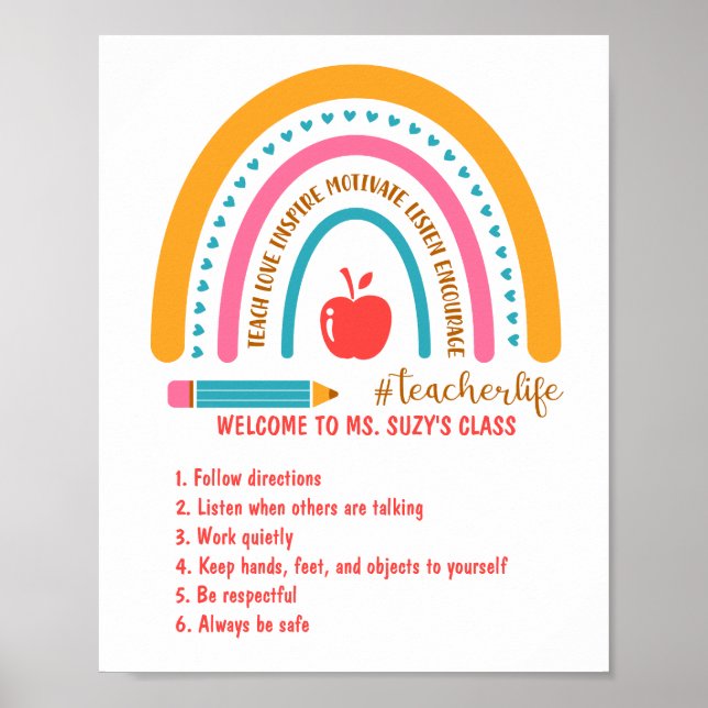 Poster #Regras de sala de aula personalizada do Rainbow p (Frente)