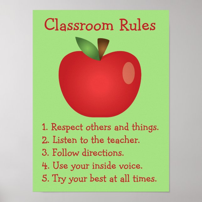 Póster Regras de Sala de Aula Personalizadas com Maçã Ver (Frente)