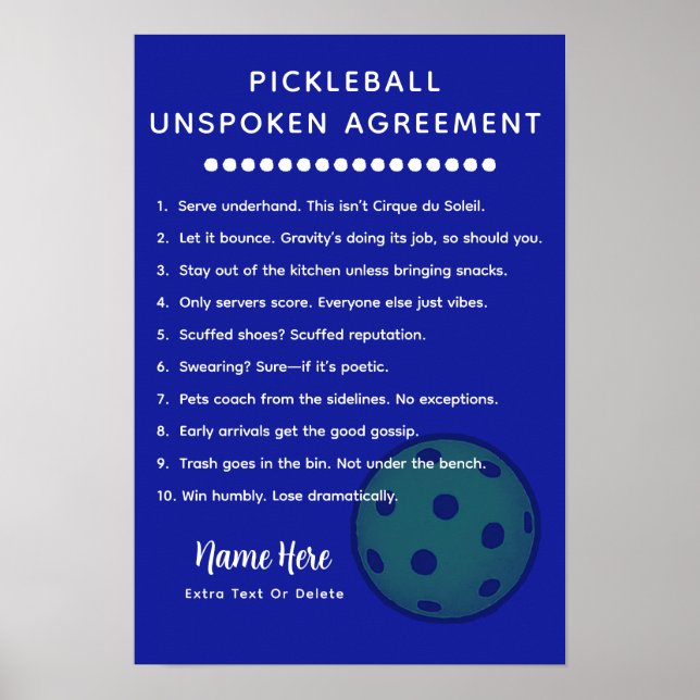 Poster Regras Personalizadas de Pickleball NÃO DITAS (Frente)