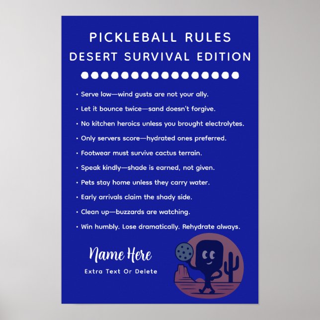 Poster Regras Personalizadas de Pickleball para Sobrevivê (Frente)