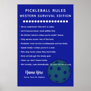 Poster Regras Personalizadas de Pickleball Sobrevivência 