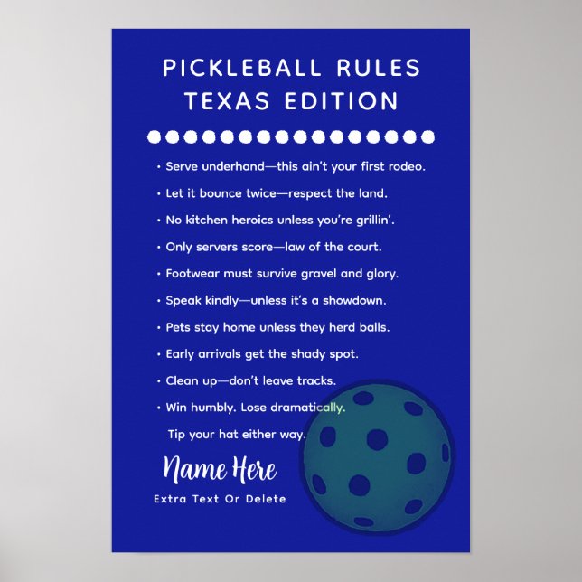 Poster Regras Personalizadas de Pickleball Texas Edition  (Frente)