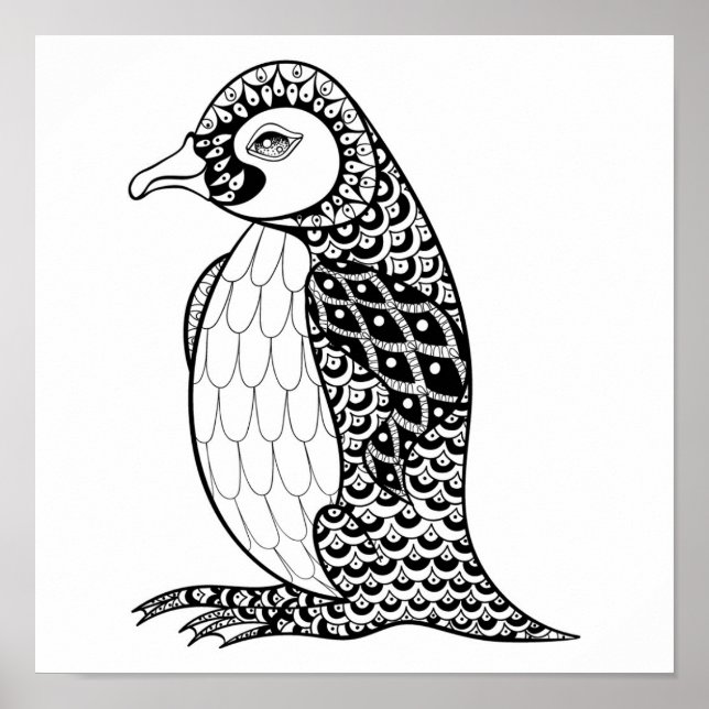 Póster Rei Artístico Penguin Zendoodle 2 (Frente)