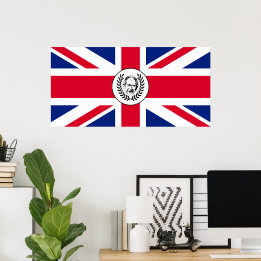 Poster Rei Carlos III sobre a bandeira da União Britânica