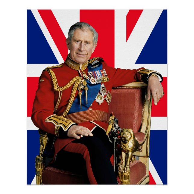 Póster Rei Charles III com bandeira britânica (Frente)