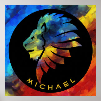 Poster Rei da selva, nome de aquarela monograma