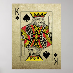 Poster Rei das Espadas Estilo Vintage Jogando Cartões
