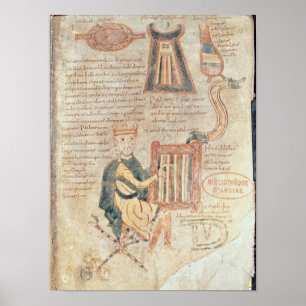 Póster Rei David que joga um saltério de um psalter